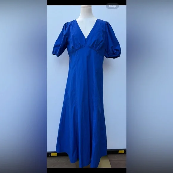 Loft Poplin Tie Back Puff Sleeve Midi Dress Size 10 - Picture 3 of 14